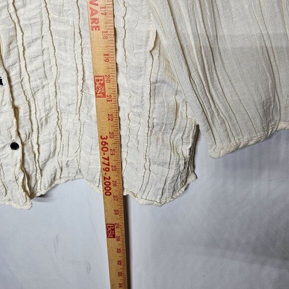 J. Jill Womens XL Crinkled Button-Up Shirt In Hemp Silk Blend Ruffle Work Office - Picture 7 of 9